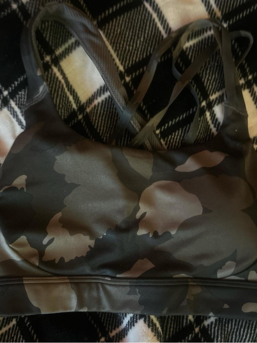 Athleta Camo Sports Bra — Olive and Dark Gray